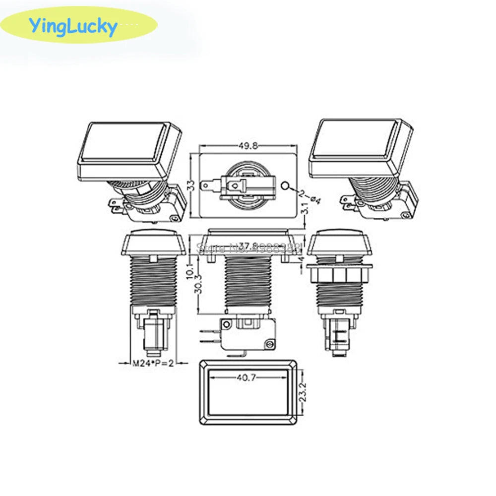 Bouton poussoir d’arcade LED rectangulaire 50x33mm