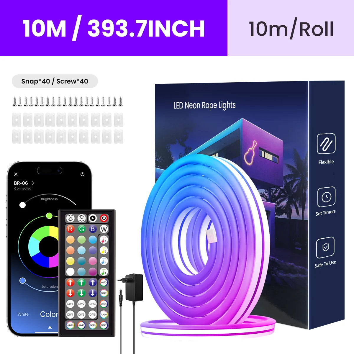 Corde lumineuse LED au néon flexible RVB